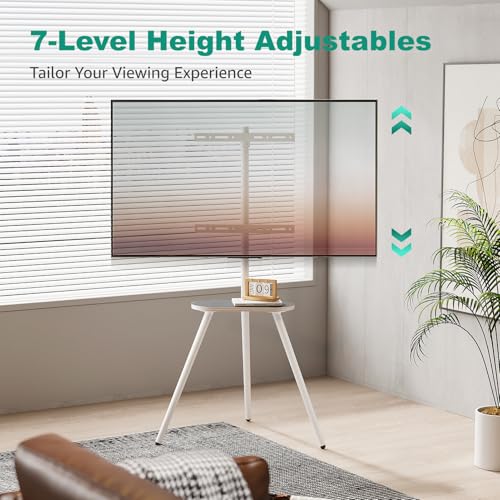 Height Adjustable Swivel TV Stand for 40 to 65 Inch Screen with Wooden Tray I3034
