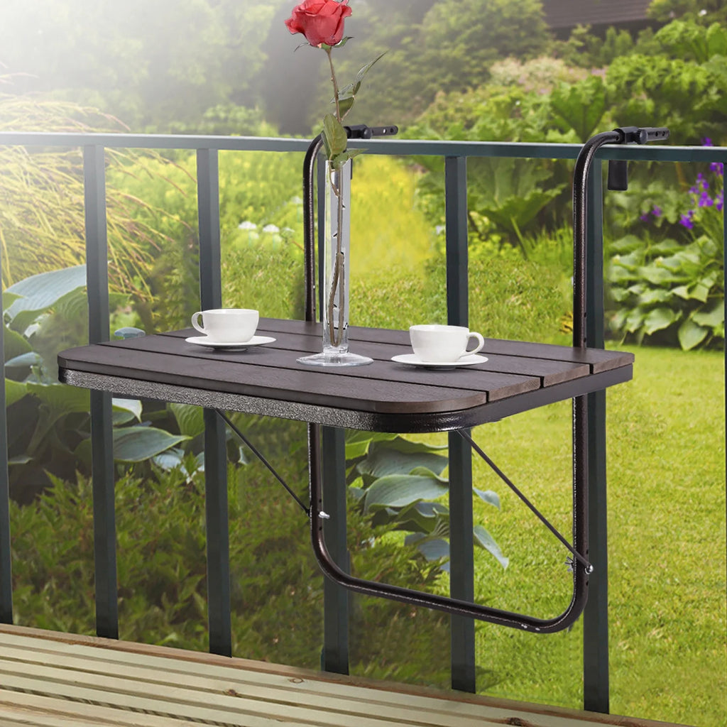 Balcony Hanging Folding Aluminium Side Table 23.6"(L) x 15.7"(W) Brown A249