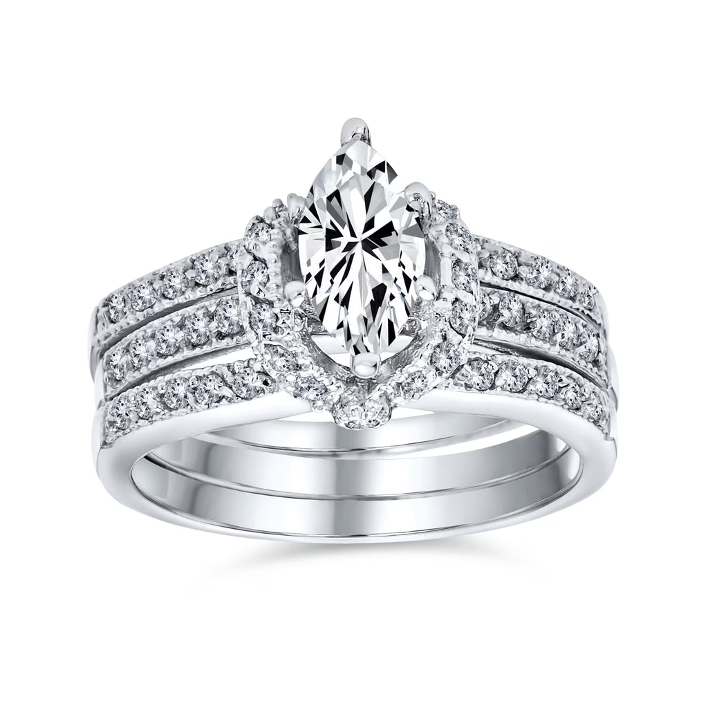 2CT Marquise CZ Engagement Ring Set Sterling Silver K258