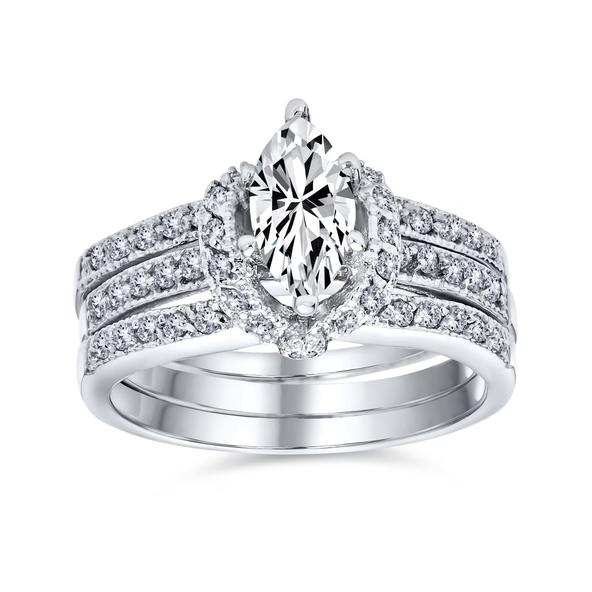 2CT Marquise CZ Engagement Ring Set Sterling Silver K258