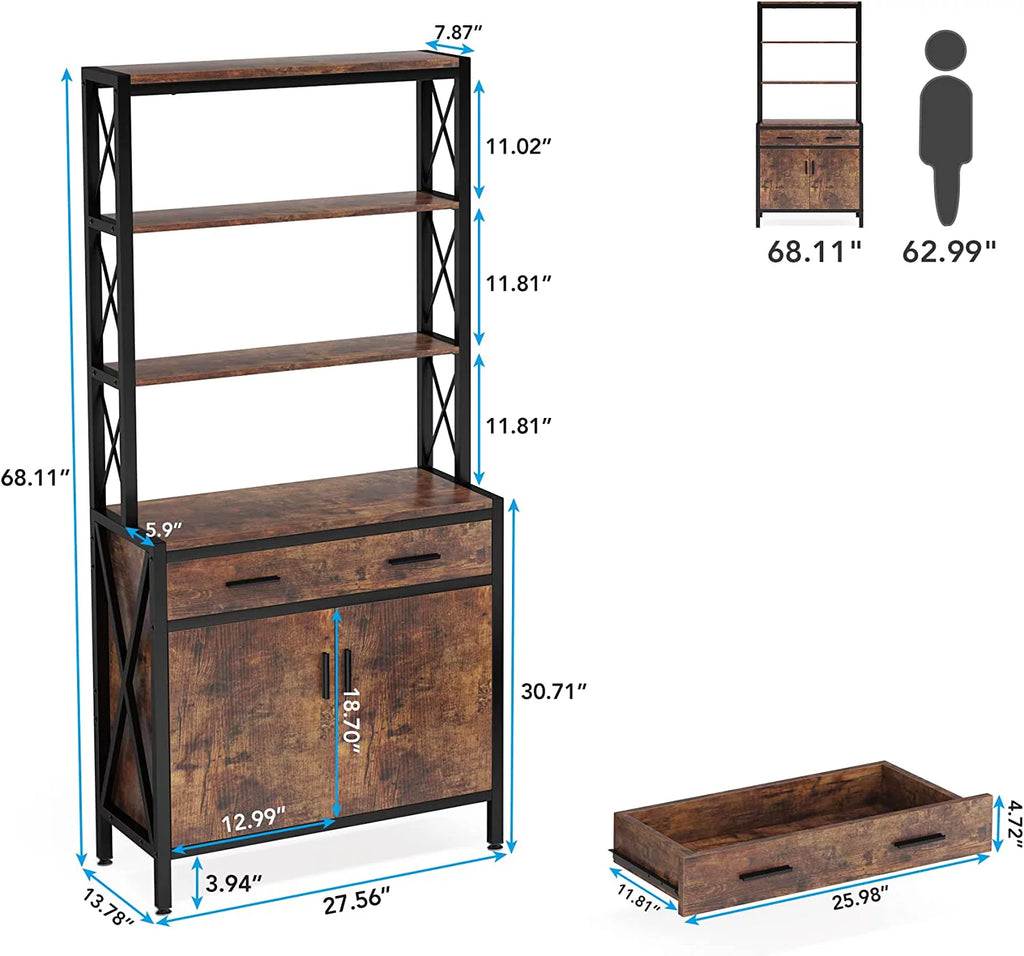 Tall Industrial Bookshelf with Drawer and Doors V648879