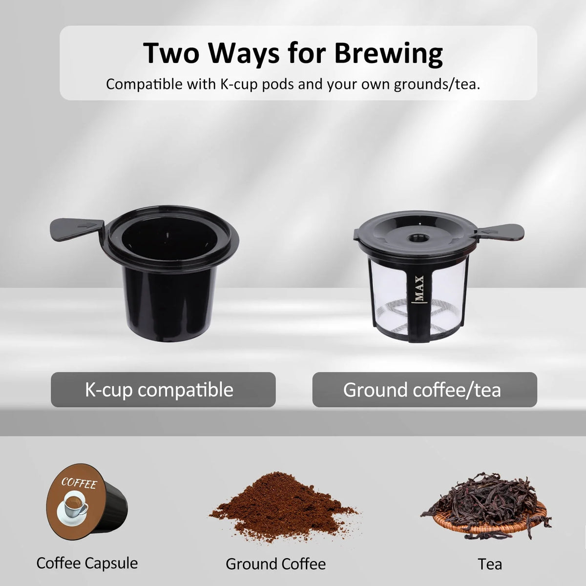 Slim Single Serve Coffee Maker 2 in 1, 14 Oz, Black U109