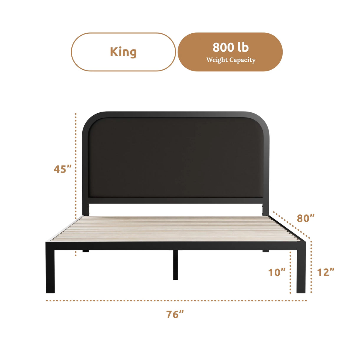 Queen Cream Metal Platform Bed with Upholstered Headboard O324646