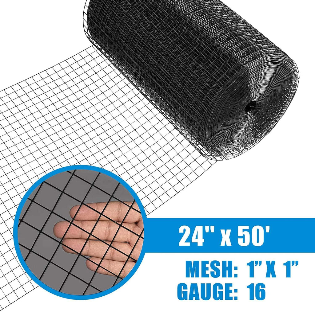 16 Gauge Black Vinyl Coated Welded Wire Mesh, 1" x 1" Mesh Size, Pack of 2 U896685