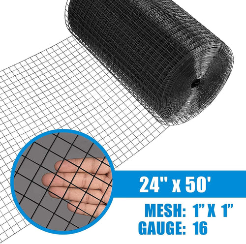 16 Gauge Black Vinyl Coated Welded Wire Mesh, 1" x 1" Mesh Size, Pack of 2 U896685