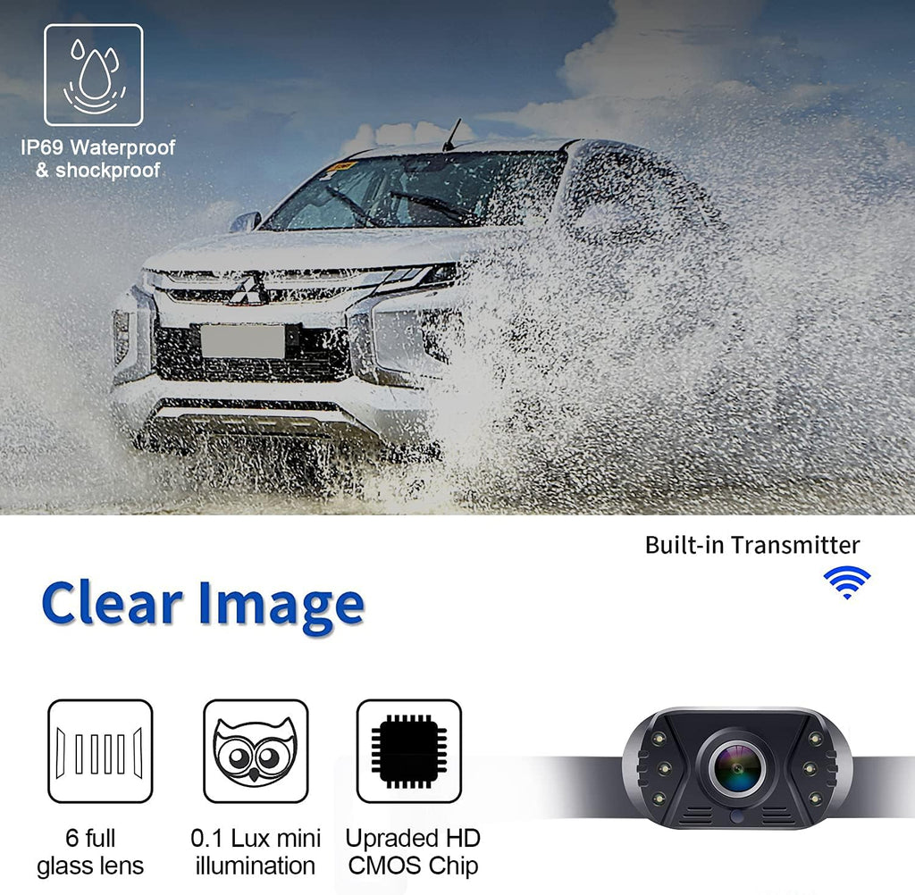 Wireless Backup Camera 5 Inch HD 1080P Bluetooth Two Channels Waterproof Night Vision R833290