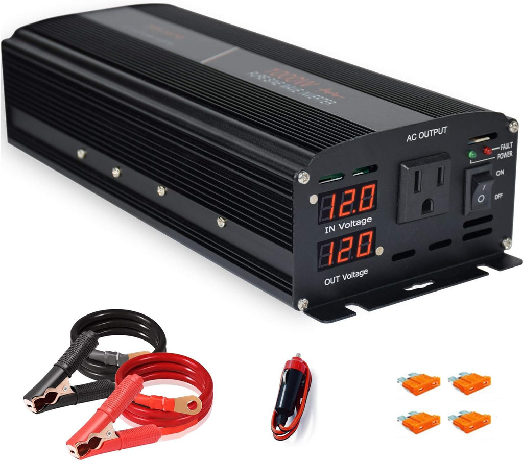 Pure Sine Wave Power Inverter 1000W 12V DC to AC 120V Surge 2000 Watt with LED Display V508