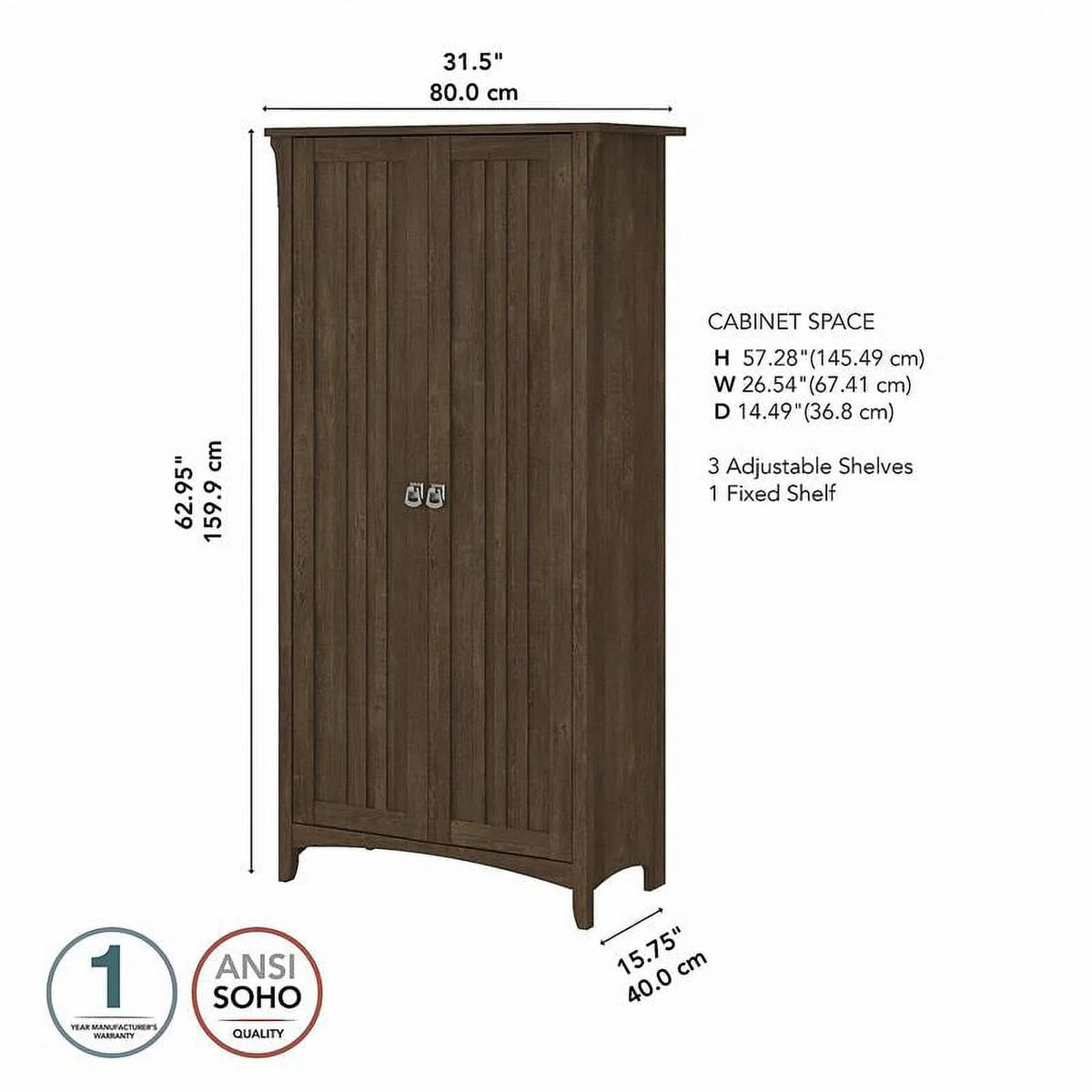 Ash Brown Engineered Wood Kitchen Pantry Cabinet with Doors W6153