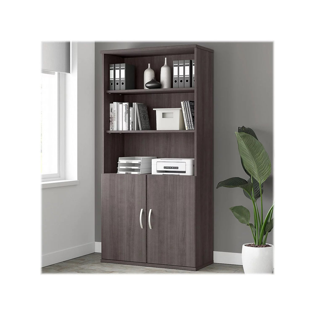 Tall 5 Shelf Bookcase with Doors Engineered Wood L29184