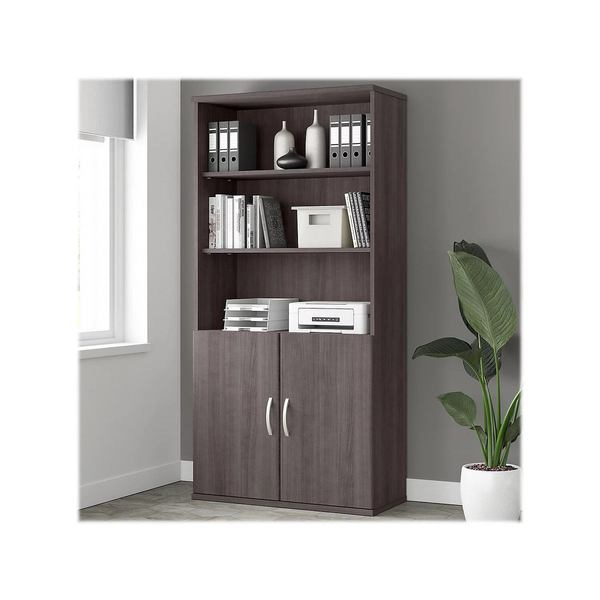 Tall 5 Shelf Bookcase with Doors Engineered Wood L29184