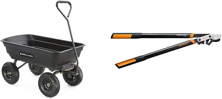 Green Poly Garden Dump Cart with Steel Frame and 10 Pneumatic Tires, 600-lbs. Capacity W49235