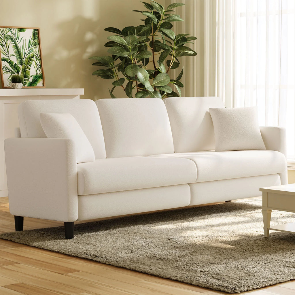 Off-White Velvet 3 Seater Sofa with 2 Pillows Z5013