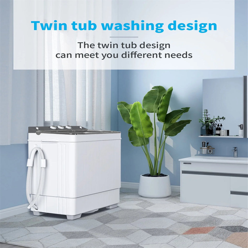 Portable 26Lbs Twin Tub Washing Machine with Gravity Drain Pump F255172