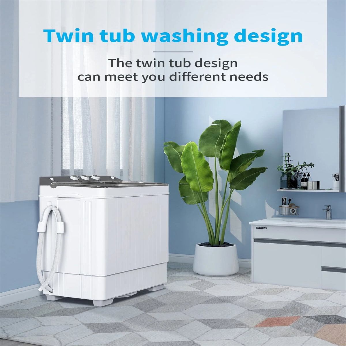 Portable 26Lbs Twin Tub Washing Machine with Gravity Drain Pump F255172