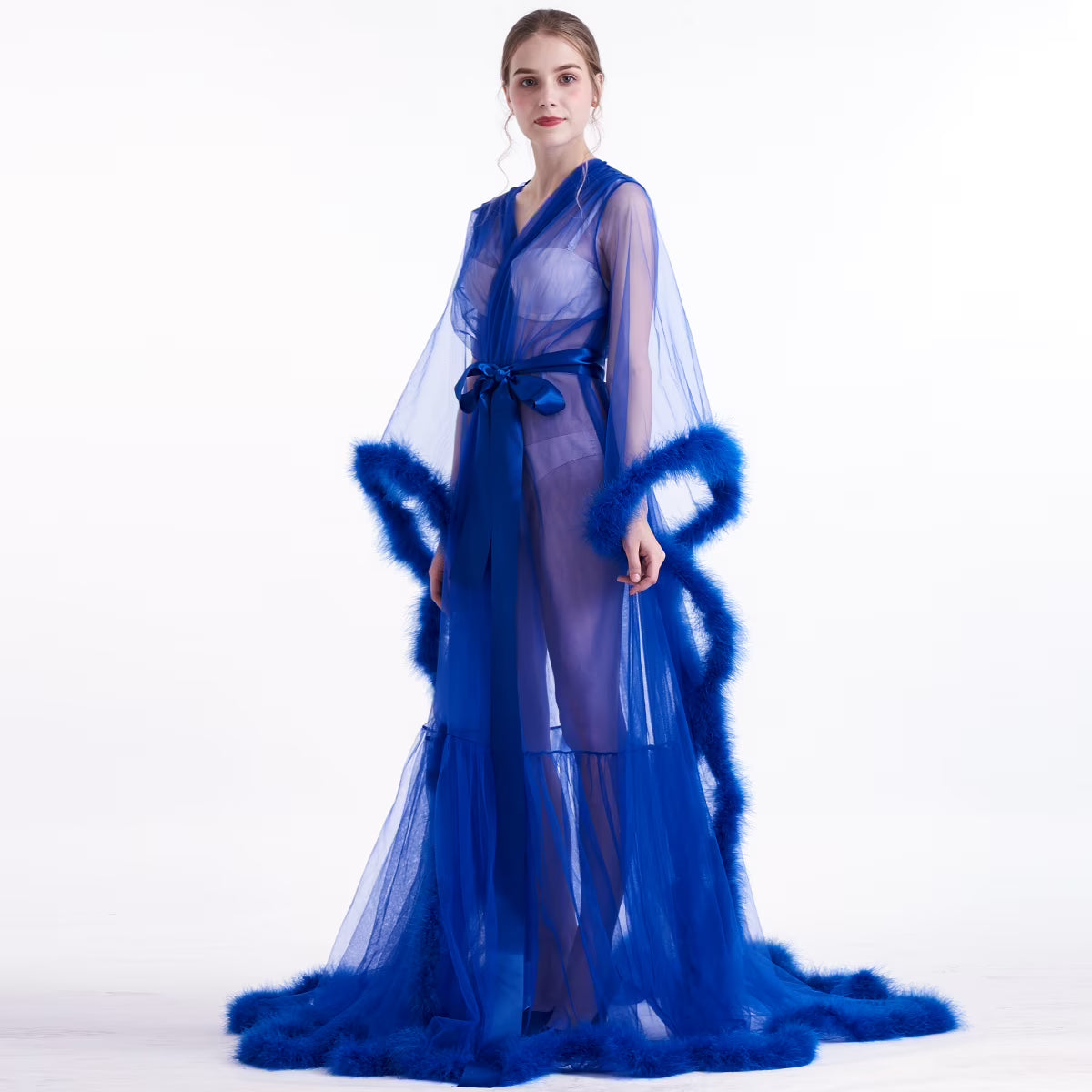 Sheer Long Tulle Robe G44090