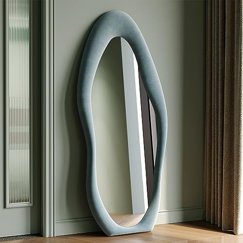 63" x 24" Flannel Wrapped Wooden Frame Irregular Wavy Full Length Mirror Z461646