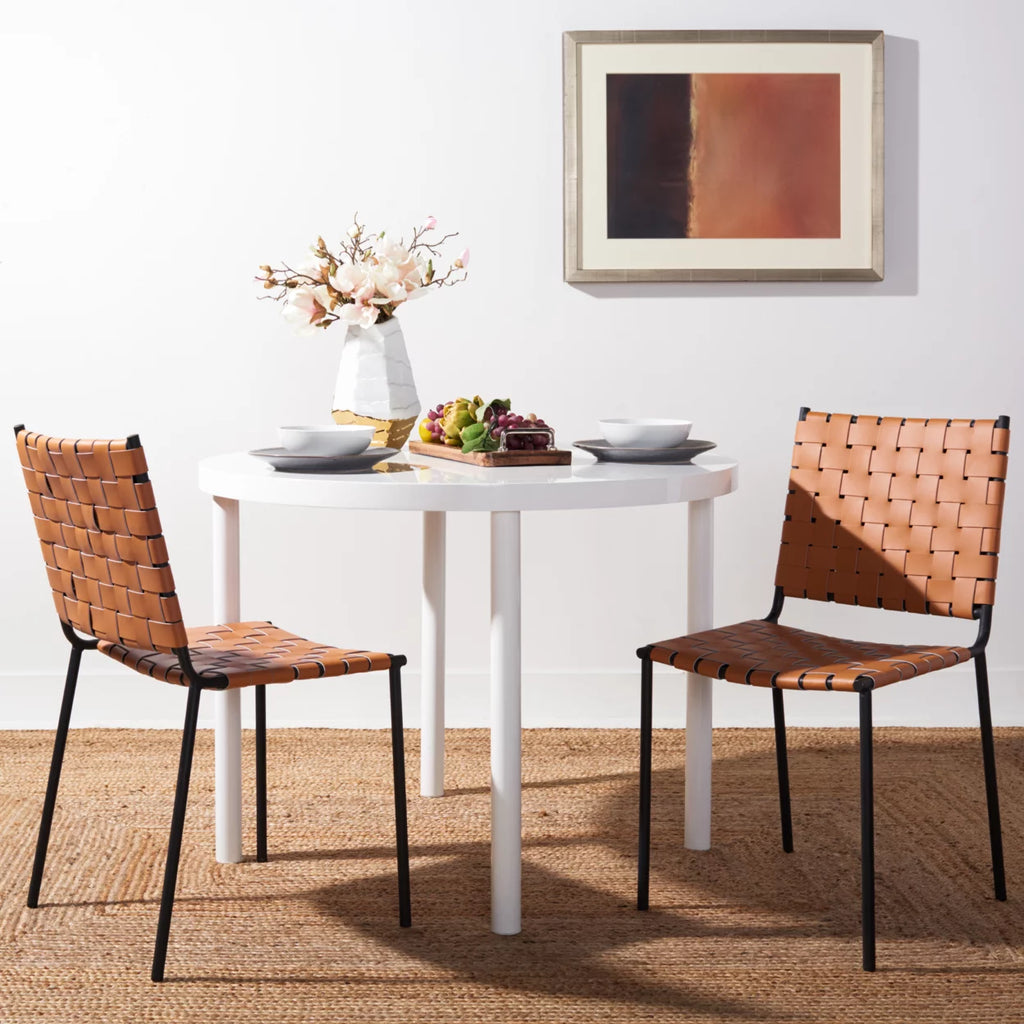 Woven Dining Chair Set of 2 Cognac Black C397426