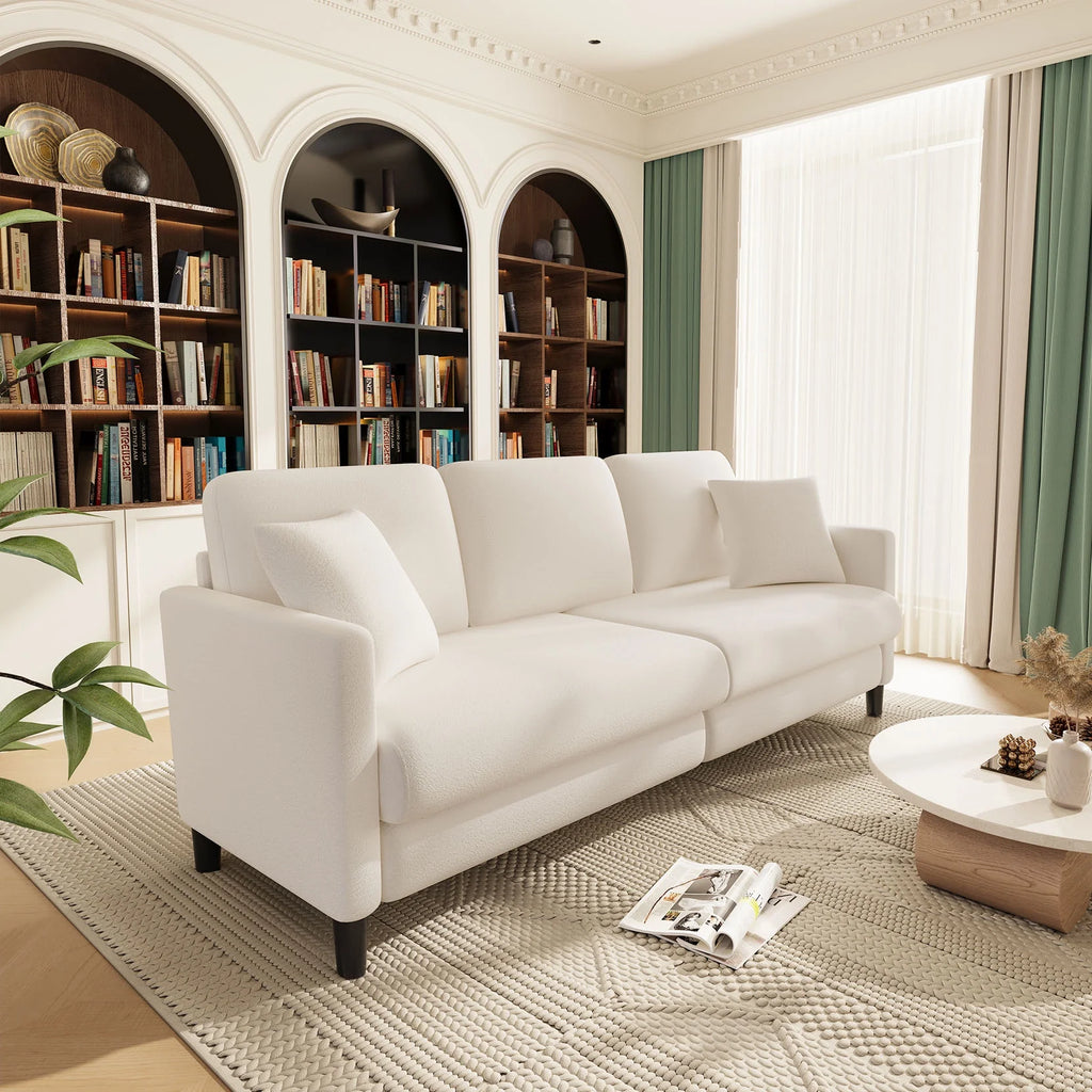 Off-White Velvet 3 Seater Sofa with 2 Pillows Z5013