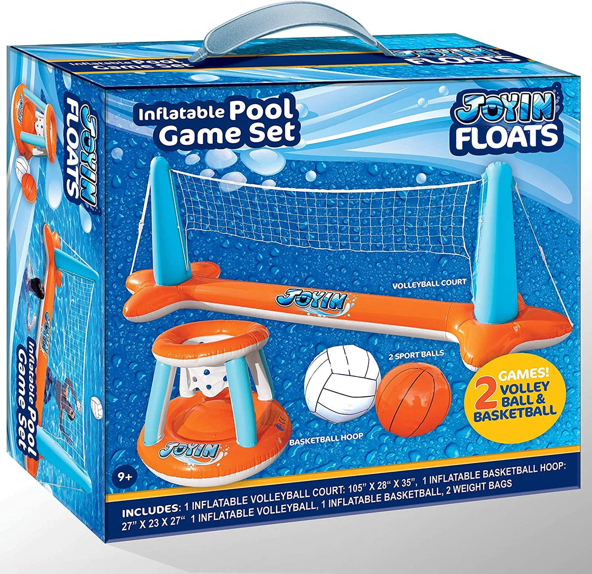 Inflatable Pool Float Set with Volleyball Net & Basketball Hoops, Balls Included Y12020