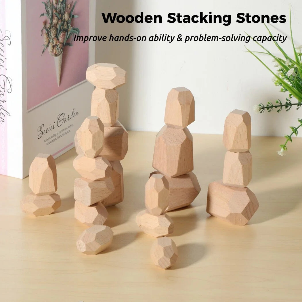 20 Pcs Wooden Stacking Rocks Irregular Building Blocks Z935