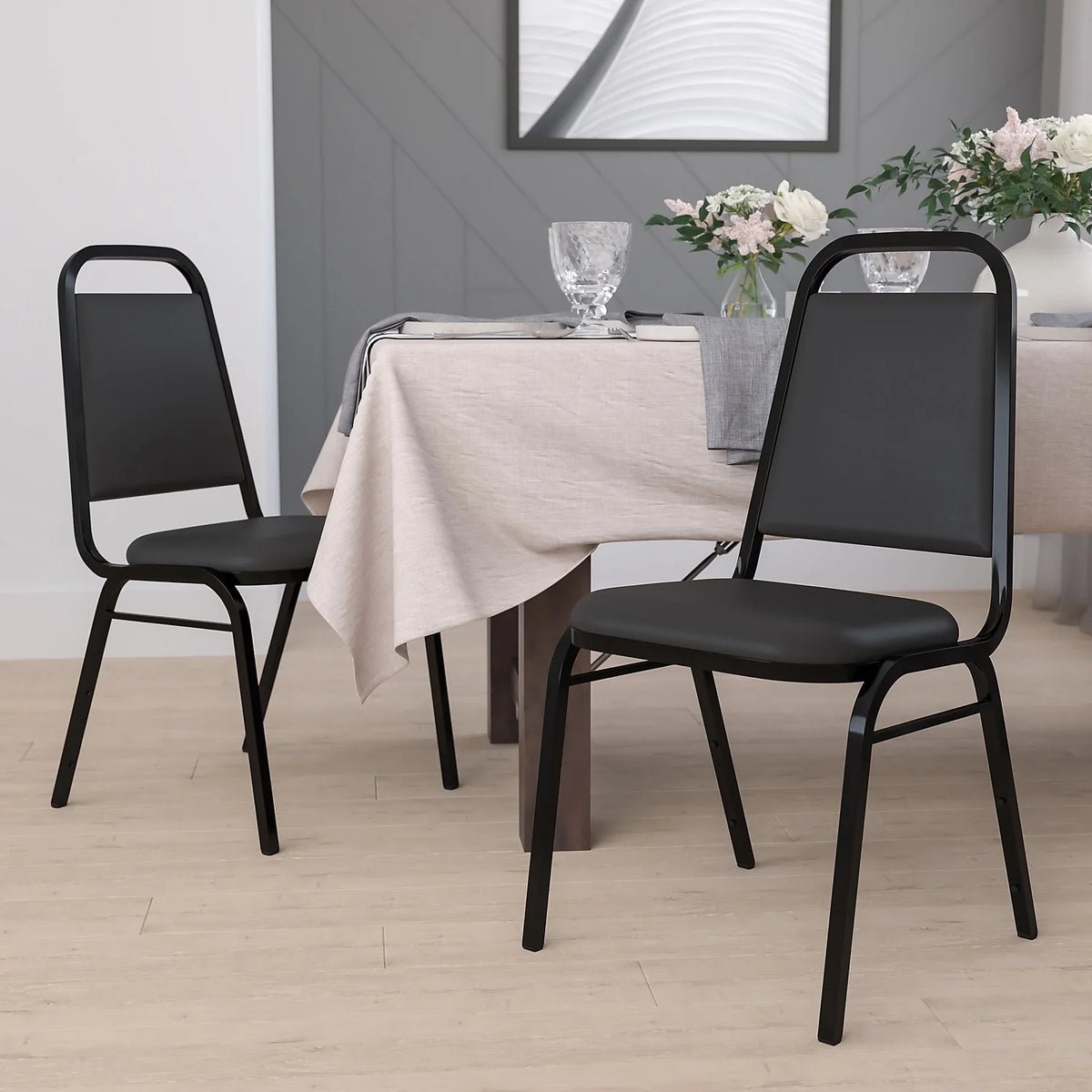 4 Pack Black Vinyl Stacking Banquet Chair Y9133
