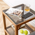 Natural Oak Wood End Table with Tempered Glass D4712