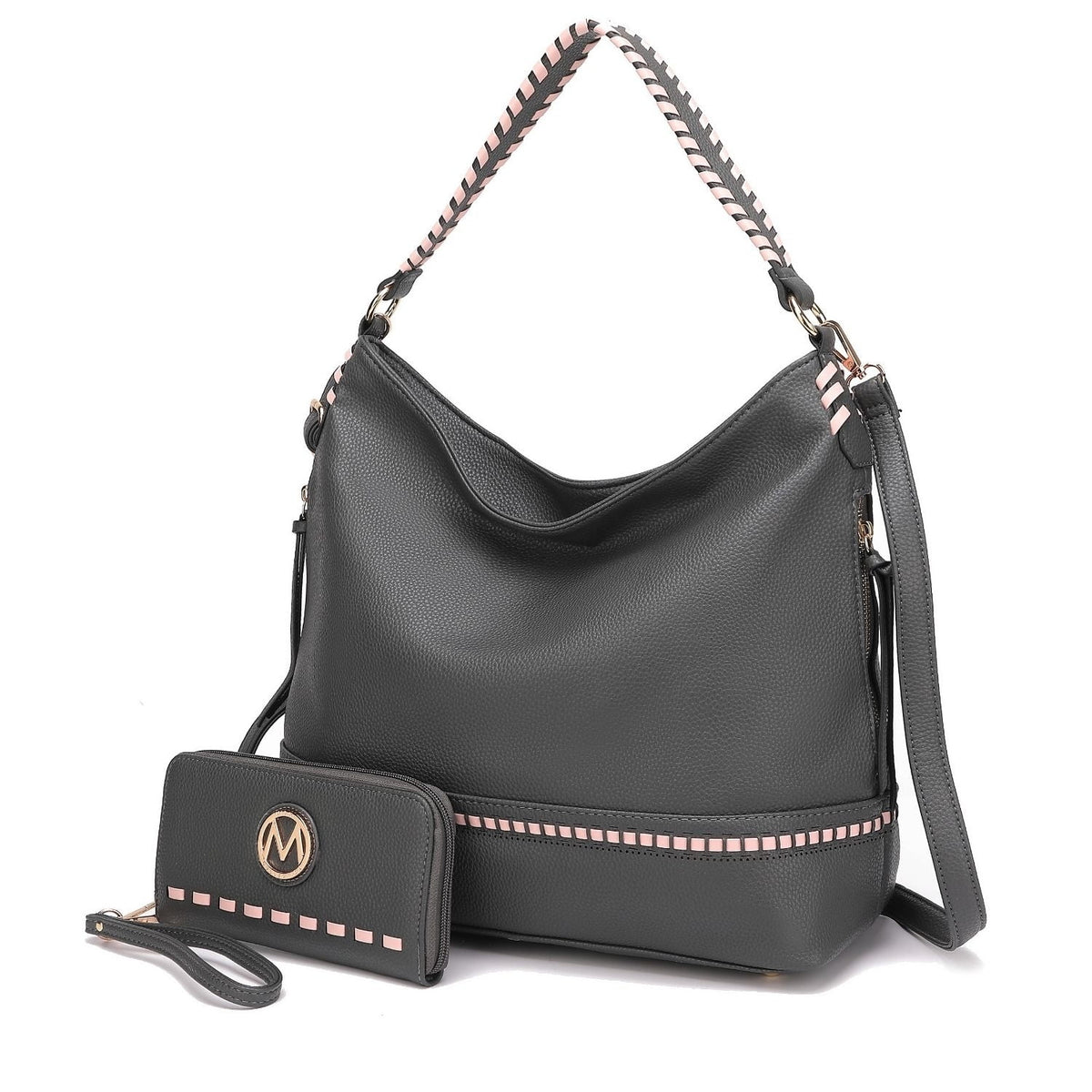 Vegan Leather Womens Shoulder Bag with Wallet 2 Pieces G44496