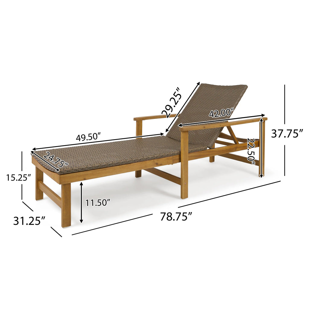 Rustic Acacia Wood Chaise Lounge with Wicker Seating Set of 4 W50321