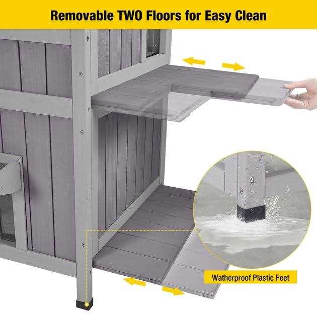 Two Tier Wooden Cat House with Waterproof Roof L43983