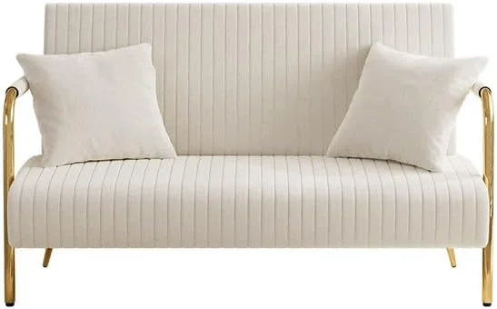 Orange Velvet 2 Seater Loveseat Sofa with Gold Metal Legs D860