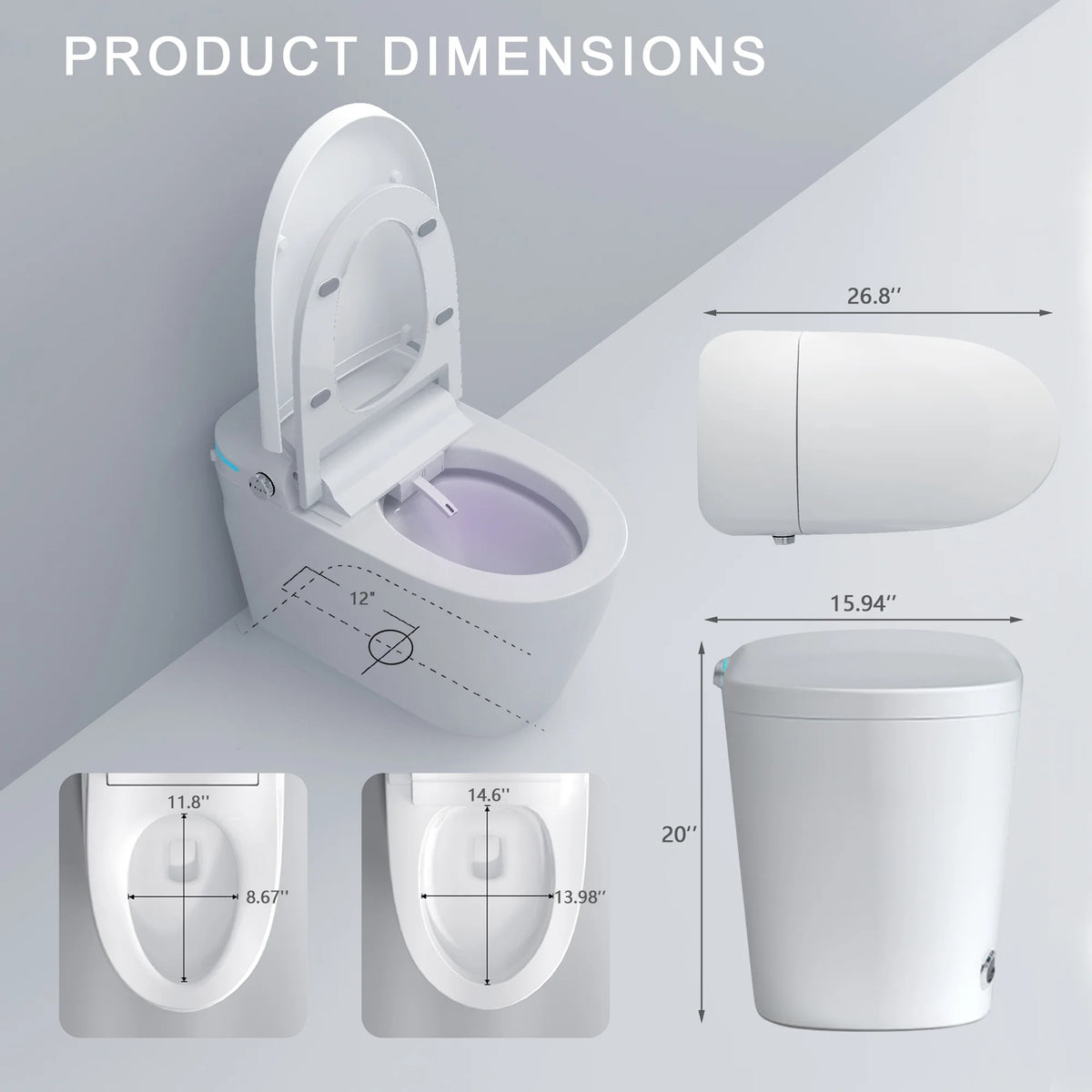 Smart Toilet with Bidet, Auto Open/Close Lid, Auto-Flush, Heater, Remote Control and Water Tank R456