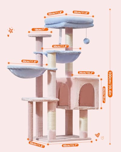 39.4-Inch Plush Cat Tree with 5 Scratching Posts W161172