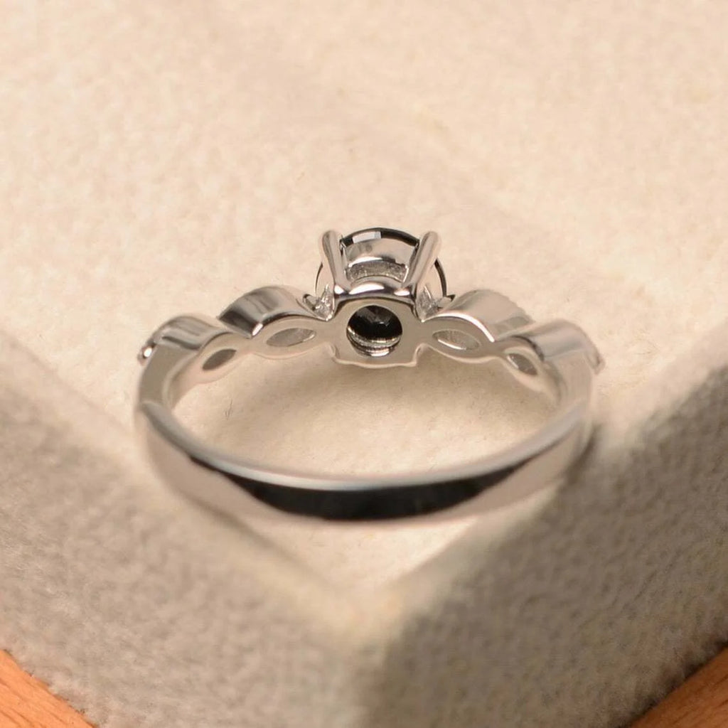 925 Sterling Silver Black Onyx Engagement Ring V1508