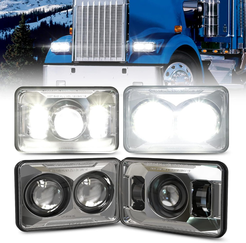 4X6 Inch LED Headlights 60W High Low Beam Black（4 PCS） P440