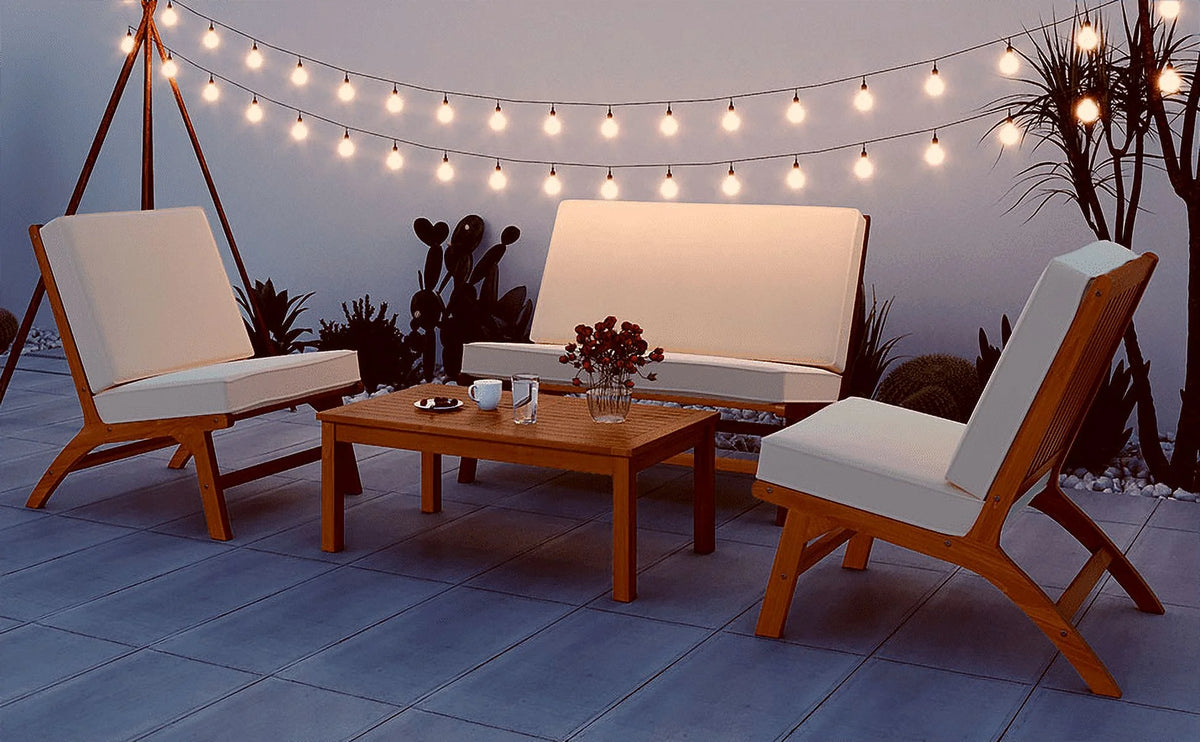 4-Piece V-shaped Acacia Solid Wood Outdoor Sofa O263852
