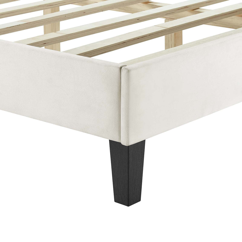 White Channel Tufted Performance Velvet Queen Platform Bed J3661