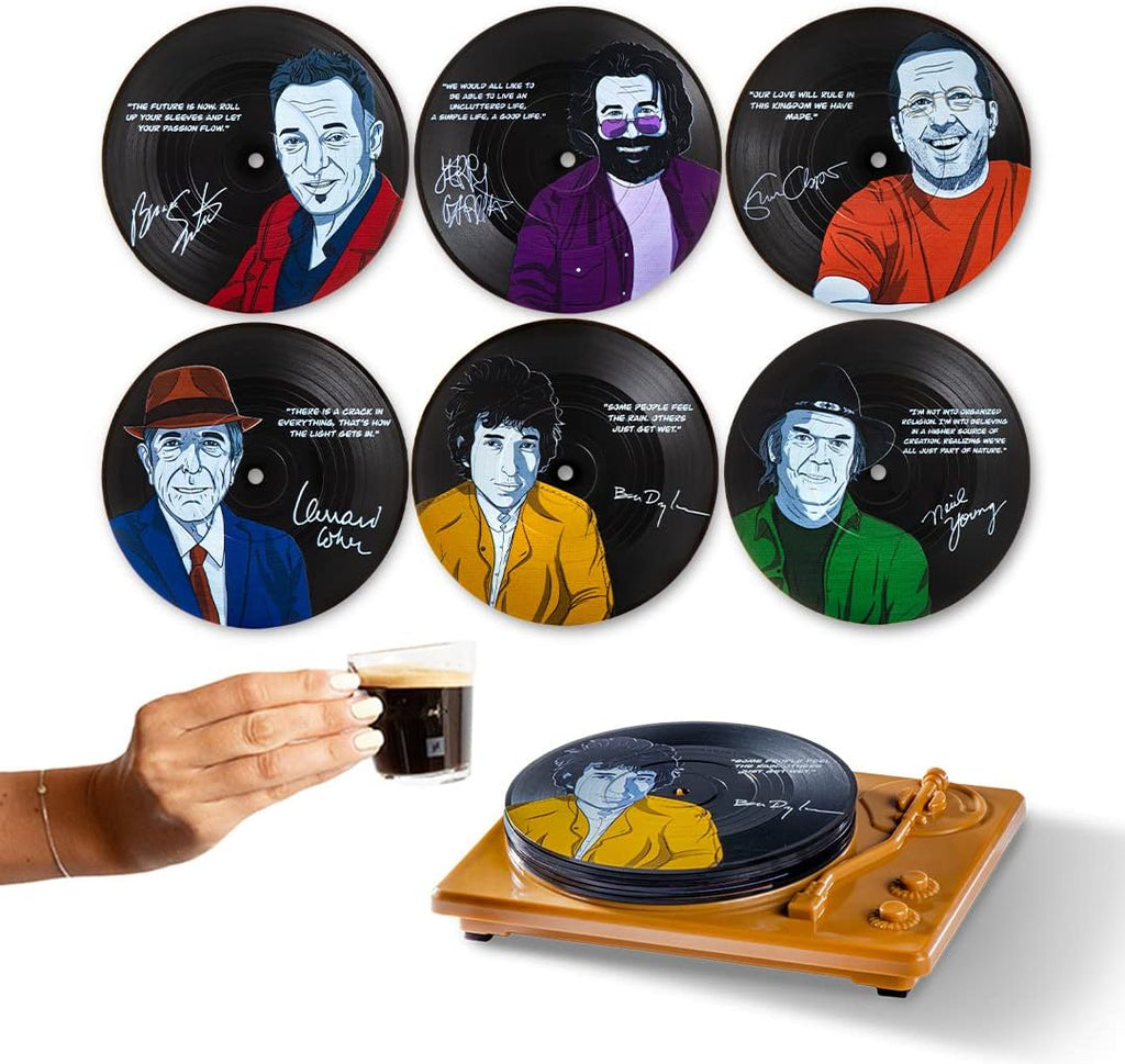 Vinyl Drink Coasters Set of 6 with Holder F343