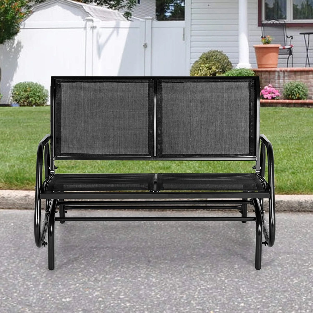 Black Steel Outdoor Glider Bench N760