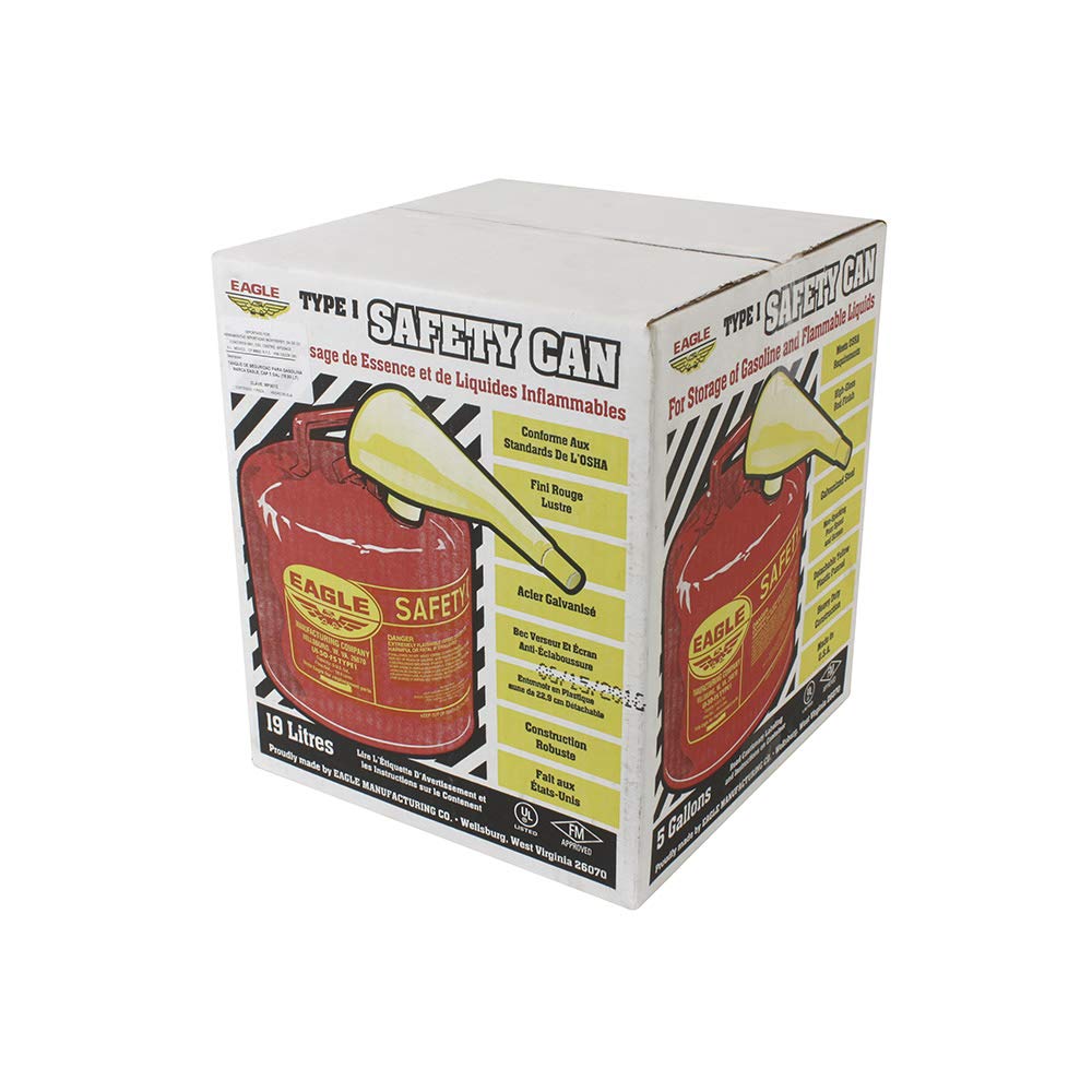 Red Galvanized Steel Type I Gasoline Safety Can with Funnel, 5 gallon Capacity P3702