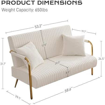 Orange Velvet 2 Seater Loveseat Sofa with Gold Metal Legs D860