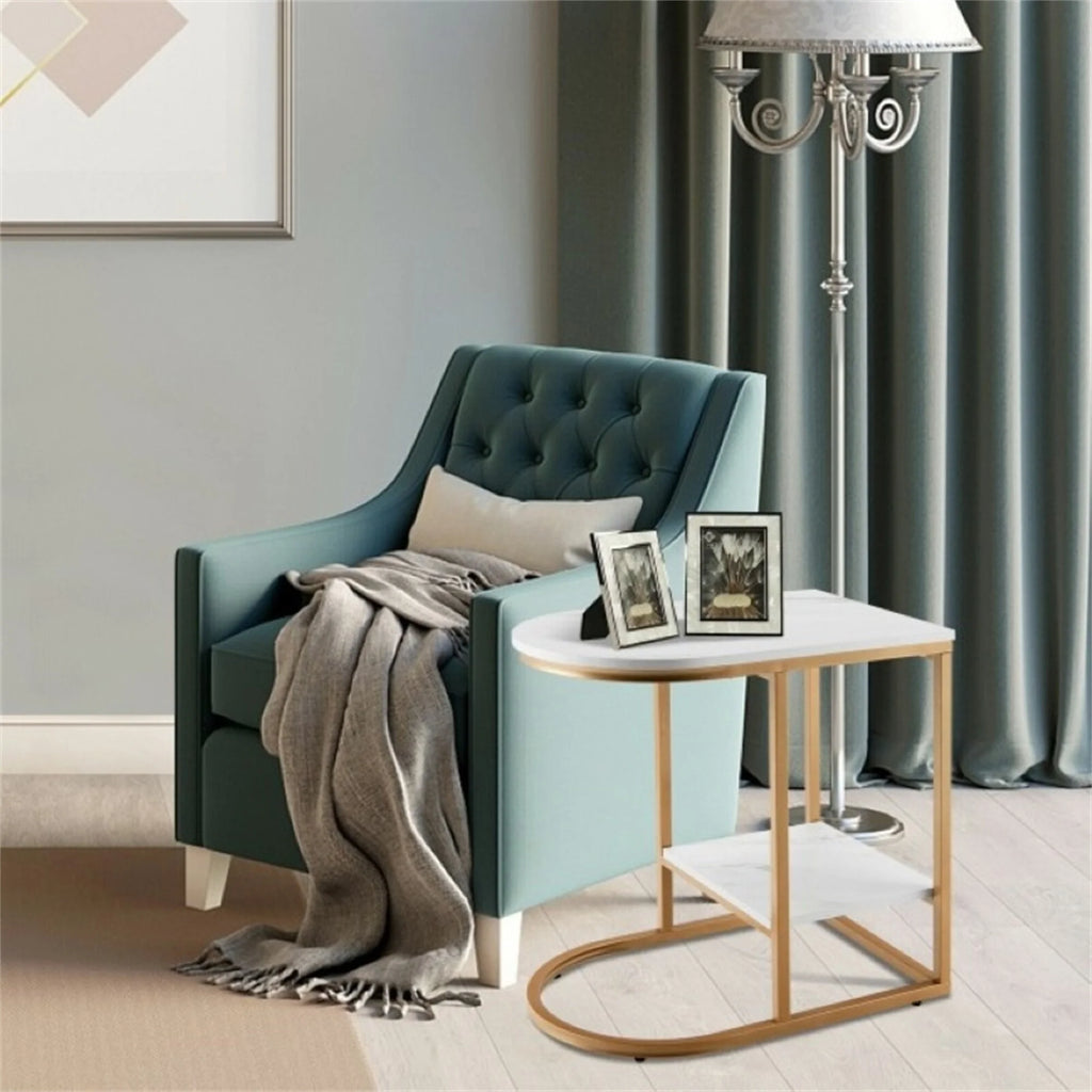 Mini Side Table with Steel Frame & Faux Marble Top T426