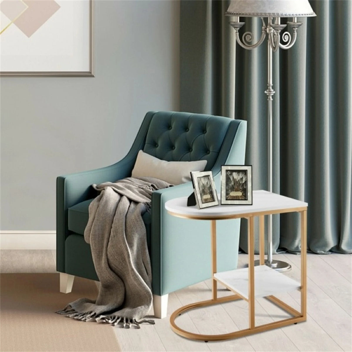 Mini Side Table with Steel Frame & Faux Marble Top T426