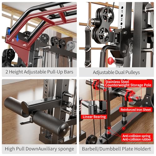 Smith Machine Squat Rack Power Cage with Cable Crossover System X367849