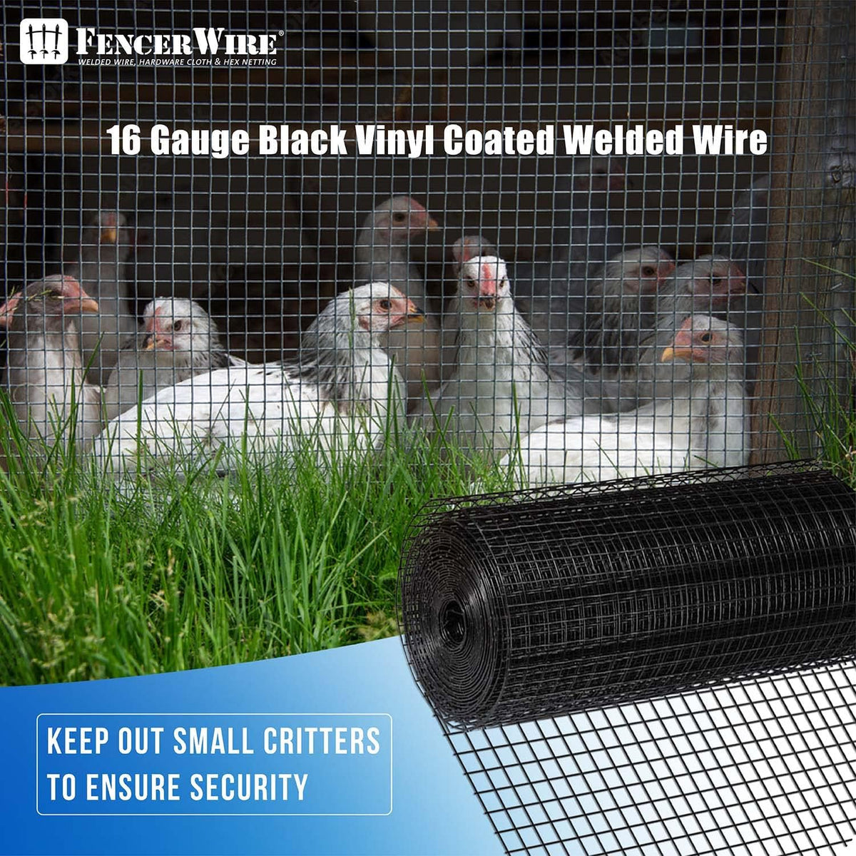 16 Gauge Black Vinyl Coated Welded Wire Mesh, 1" x 1" Mesh Size, Pack of 2 U896685
