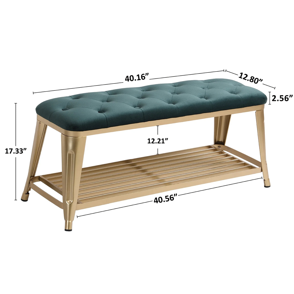 Shoe Storage Bench with Velvet Seat and Gold Legs B989