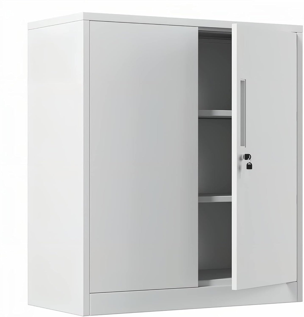 White Metal Storage Cabinet with Locking Doors and 2 Adjustable Shelves M2296