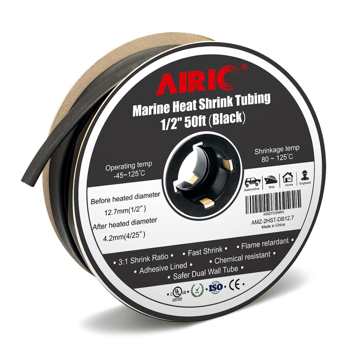 Black 50 Feet 3:1 Adhesive Lined Dual Wall Heat Shrink Tubing, Pack of 2 Y82074