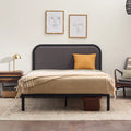 Queen Cream Metal Platform Bed with Upholstered Headboard O324646