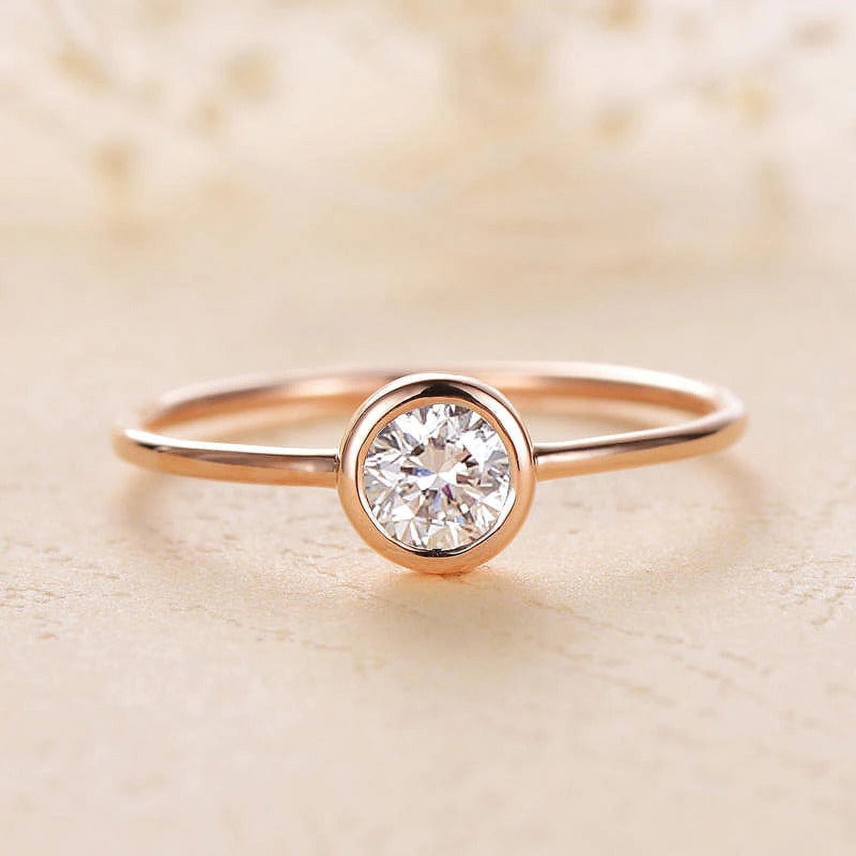 Solid 10K Yellow Gold Moissanite Bezel Set Engagement Ring D37377