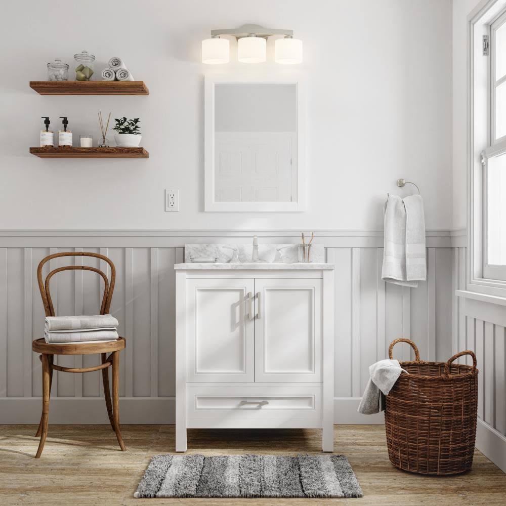 White Undermount Single Sink Bathroom Vanity with Natural Carrara Marble Top J3085
